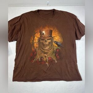 Vintage Y2K Scarecrow Ace of Spades Brown Crow TShirt Grunge Halloween Scary